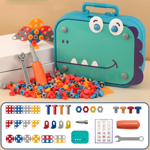 Electric Drill Dino Set – 351 Pcs, 2D & 3D Dinosaurs, STEM Toy