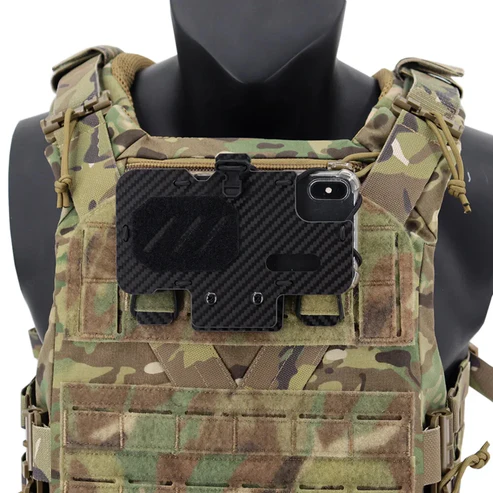 Carbon Fiber Chest Phone Mount – Hands-Free Phone Holder for Tactical Vests, Plate Carriers & Outdoor Gear 