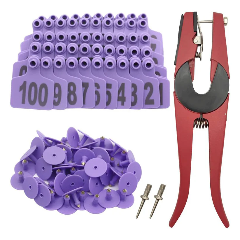 100‑Pack Numbered Cattle Ear Tags with Applicator Kit – 001‑100 for Cows, Goats, Sheep & Pigs