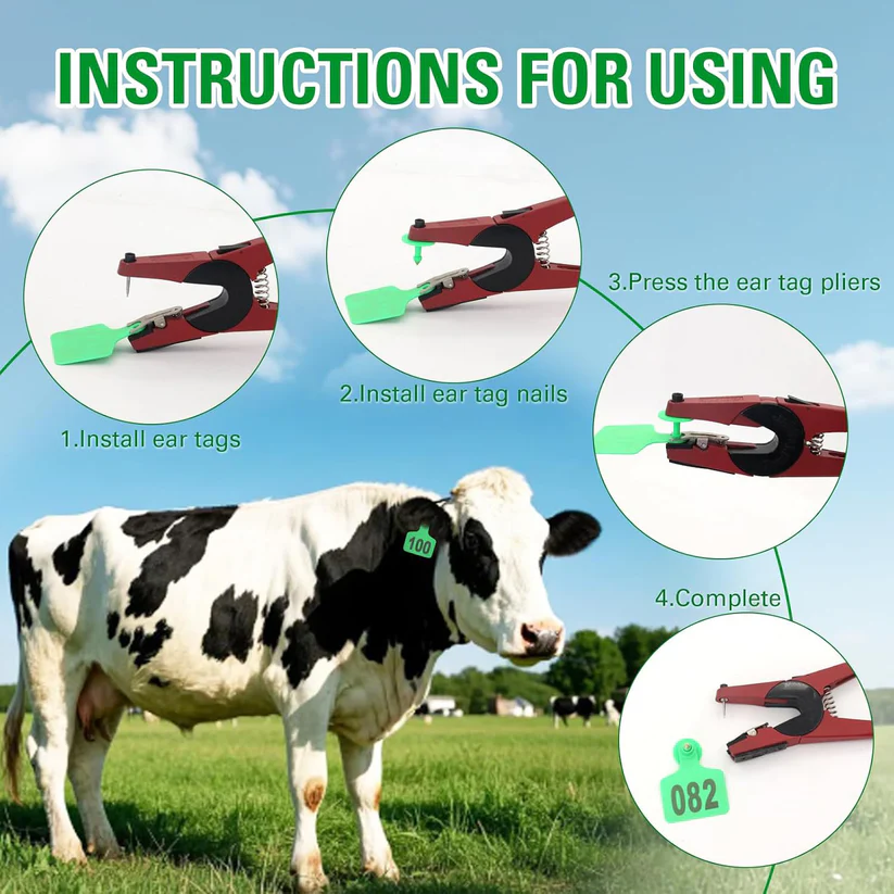 100‑Pack Numbered Cattle Ear Tags with Applicator Kit – 001‑100 for Cows, Goats, Sheep & Pigs