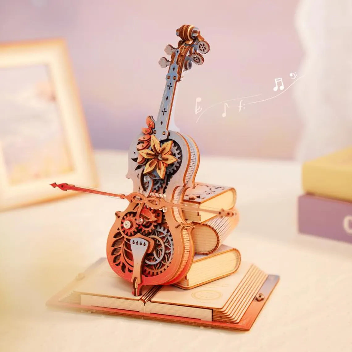 Magic Cello Music Box 3D Wooden Puzzle Mechanical Wind-Up Model