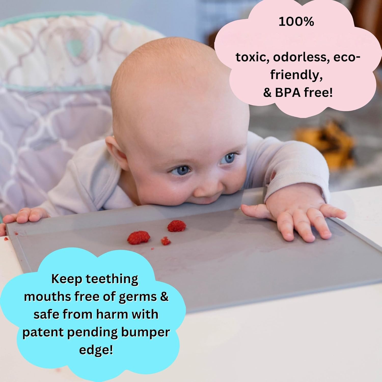 Baby Silicone Placemat with Edge Guard – Non-Slip, Roll-Up Travel Mat for Toddlers