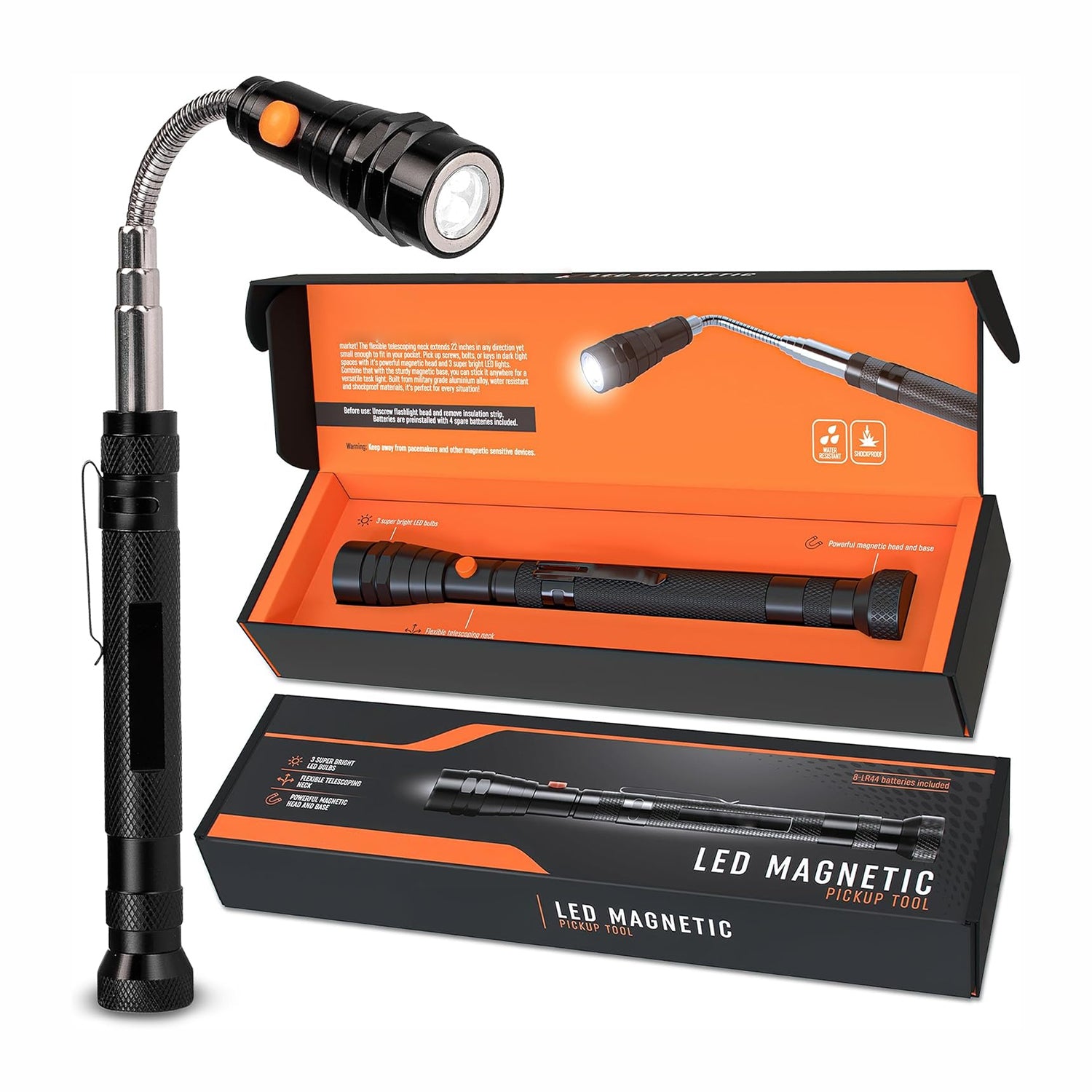 Telescopic magnet with LED flashlight