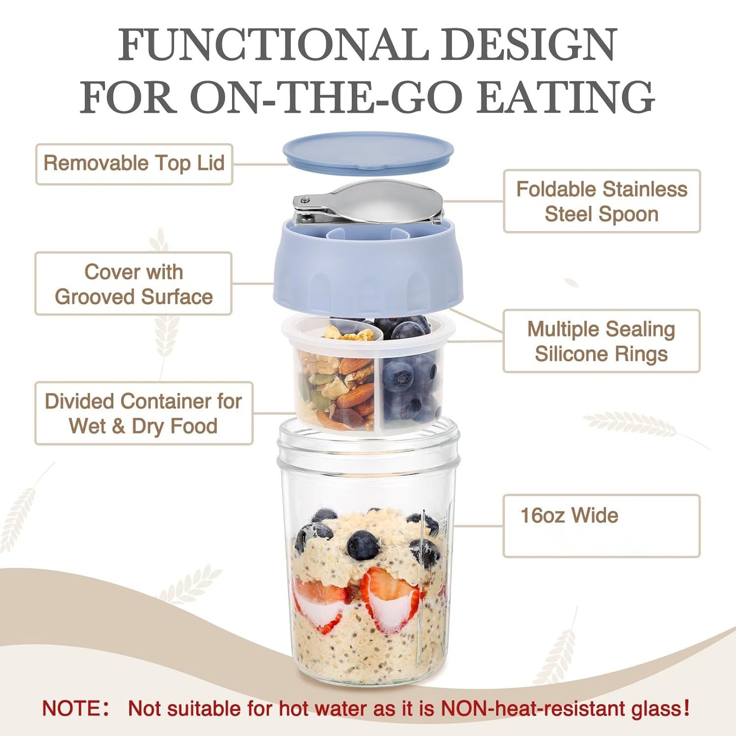 Overnight oatmeal container with lid