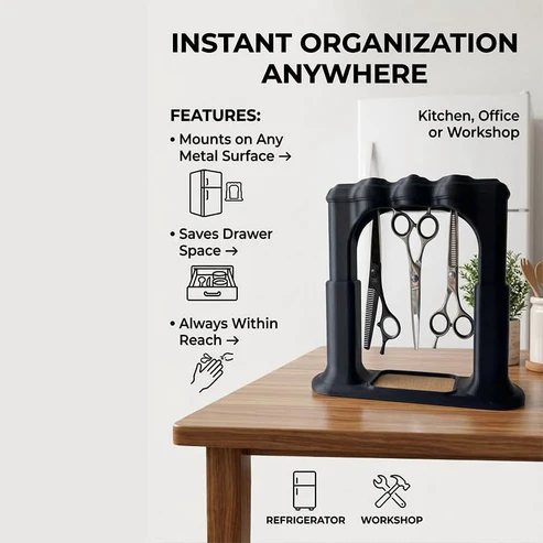 Magnetic Scissors Organizer – Holds 9 Pairs, Modern Design, No Clips or Hooks