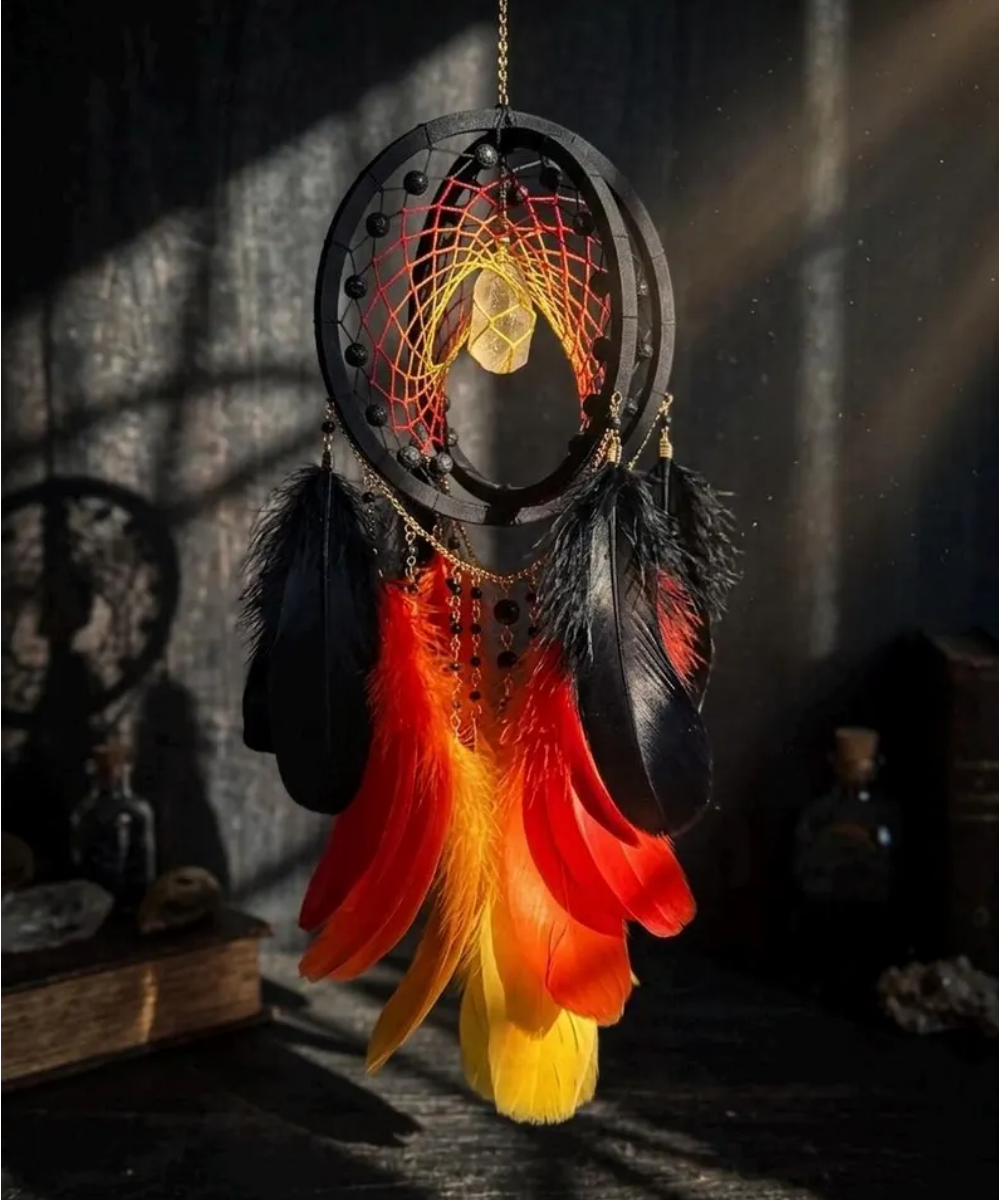 Gothic Dream Catcher  Witchy Wall Hanging with Feathers