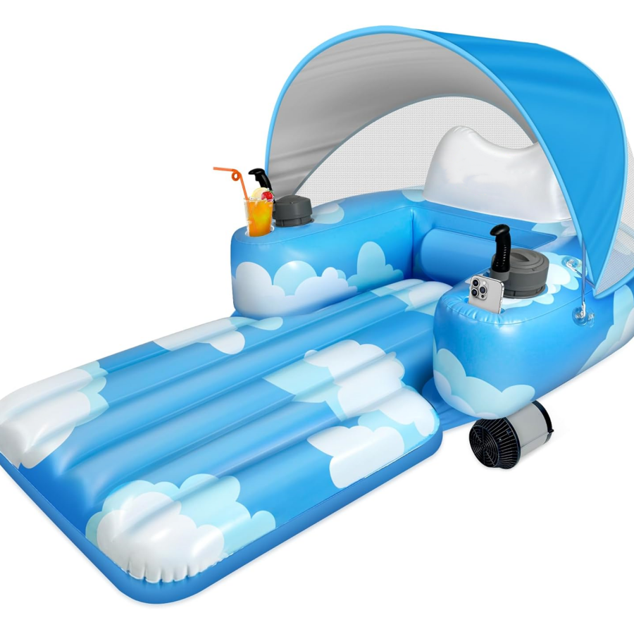 Motorized Pool Lounger  Dual Motors with Canopy & Cup Holder