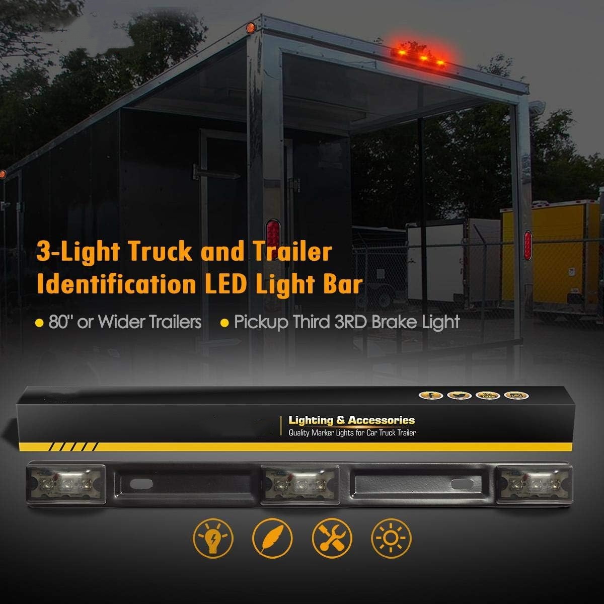 14.17" Red LED Truck Trailer Identification Light Bar – Smoked Lens with Black Stainless Steel Bracket 🚛🔴