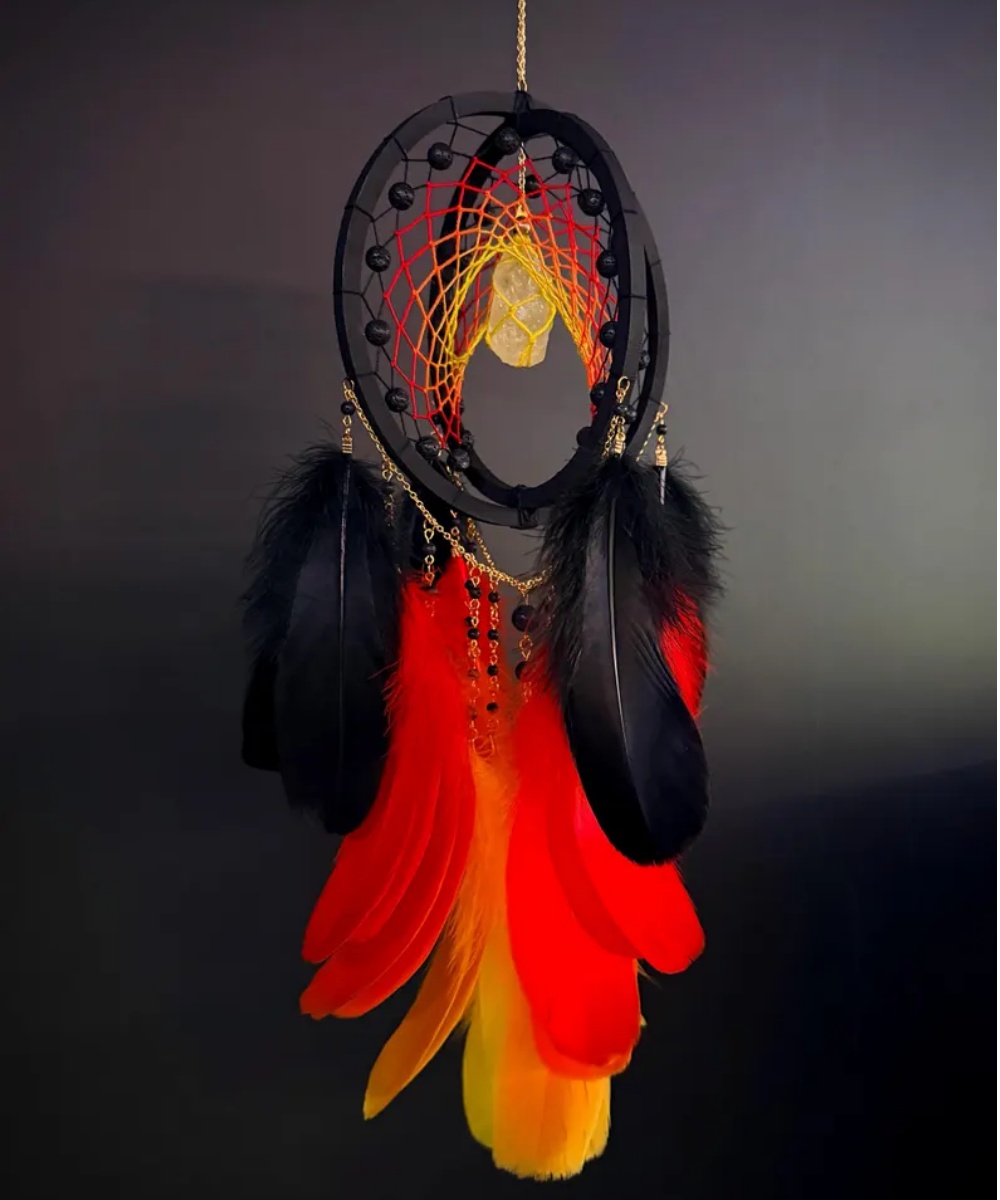 Gothic Dream Catcher  Witchy Wall Hanging with Feathers
