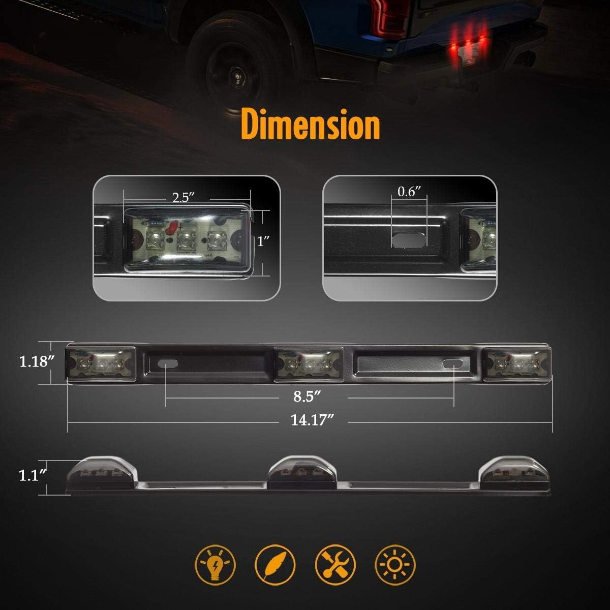 14.17" Red LED Truck Trailer Identification Light Bar – Smoked Lens with Black Stainless Steel Bracket 🚛🔴