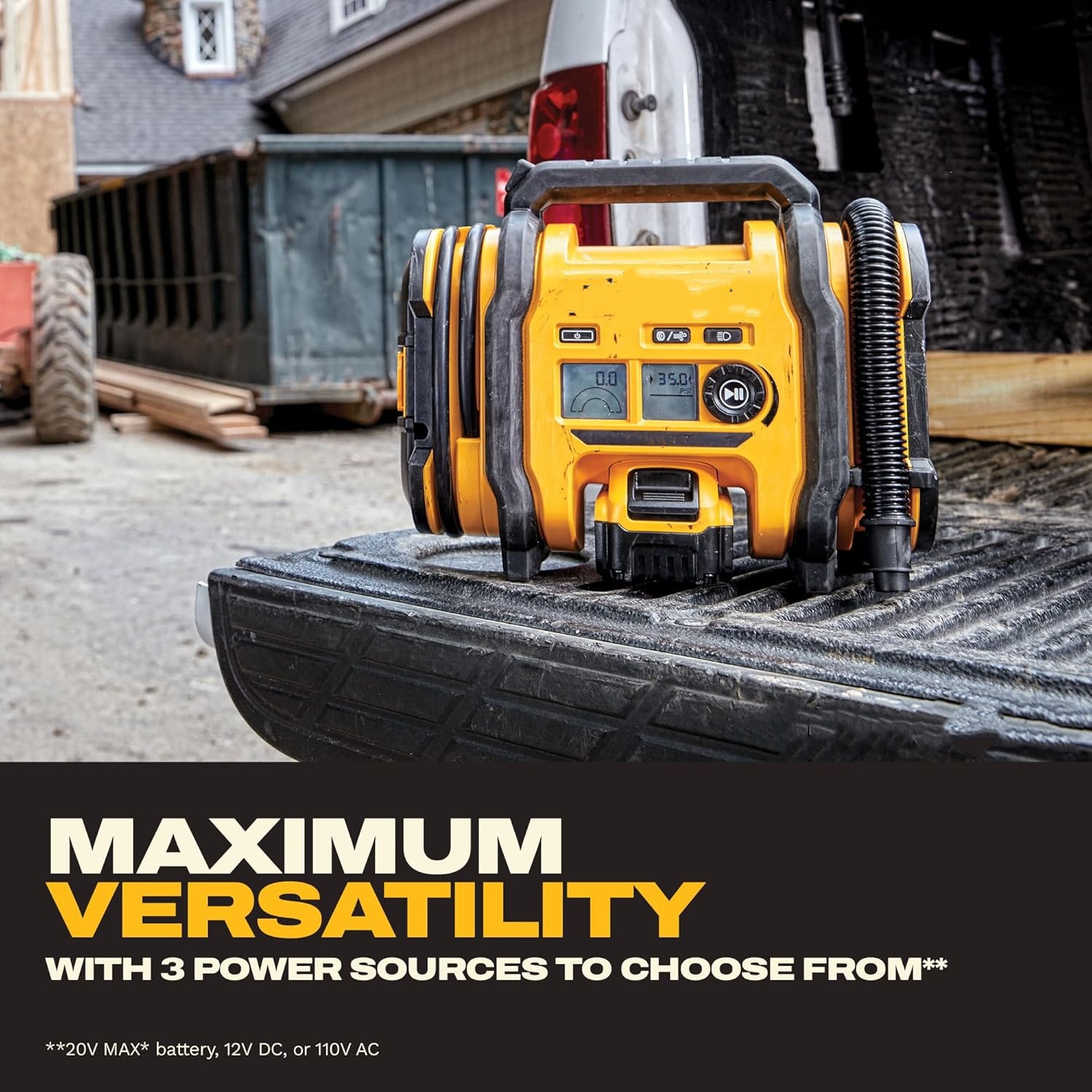 Multi-Power Tire Inflator with Auto Shutoff & 3 Power Sources
