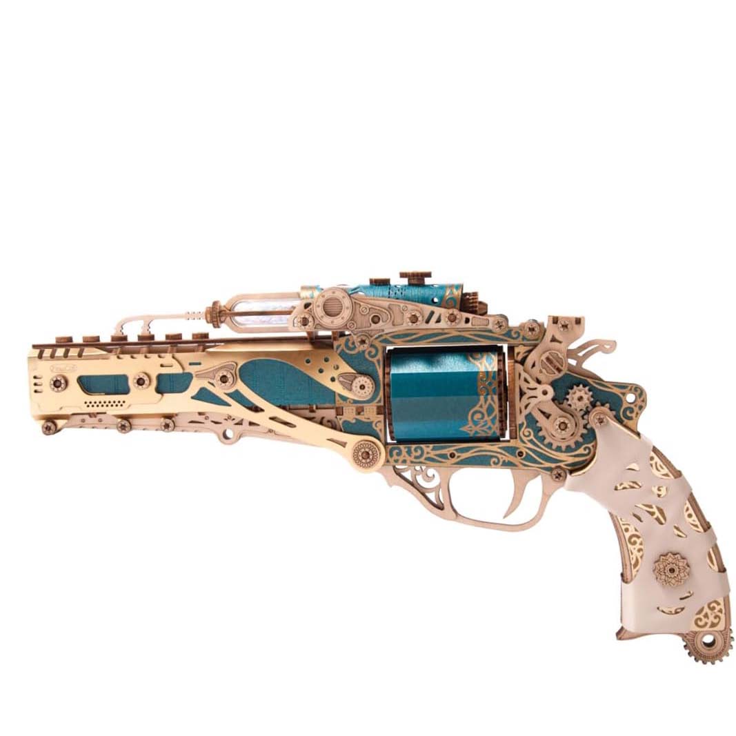 3D Wooden Revolver with Bullets Puzzle Kit – 318 Pieces