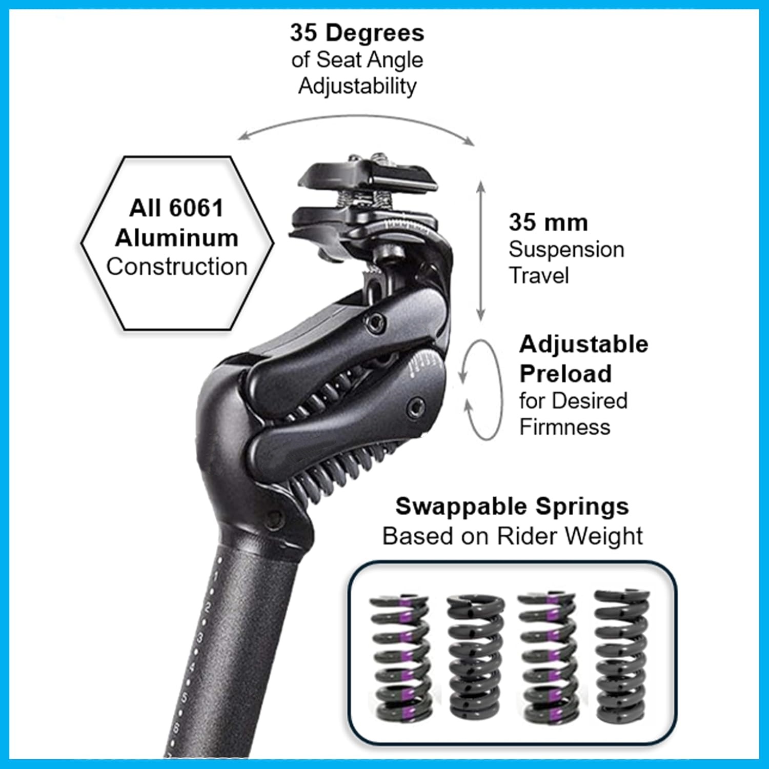Suspension Seatpost   27.2mm x 350mm for Gravel, Commuter & E-Bikes---zxcbzzg