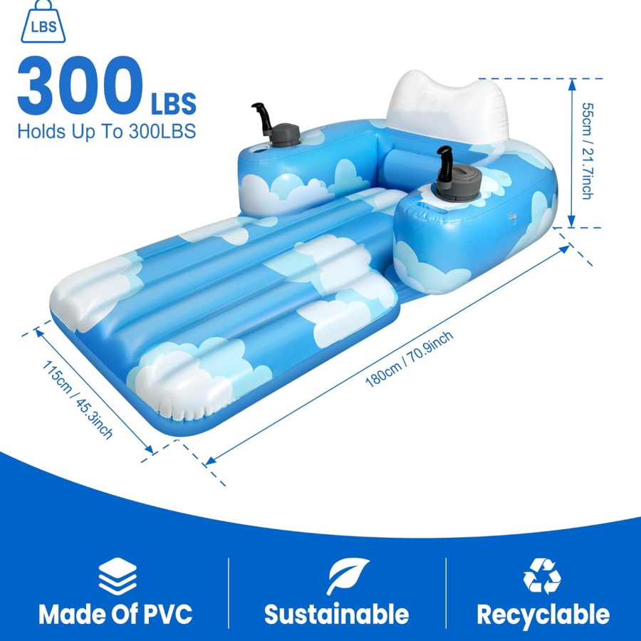 Motorized Pool Lounger  Dual Motors with Canopy & Cup Holder