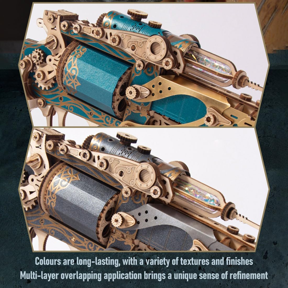 3D Wooden Revolver with Bullets Puzzle Kit – 318 Pieces