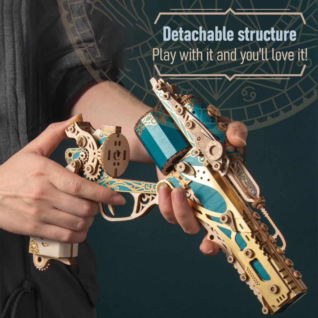 3D Wooden Revolver with Bullets Puzzle Kit – 318 Pieces