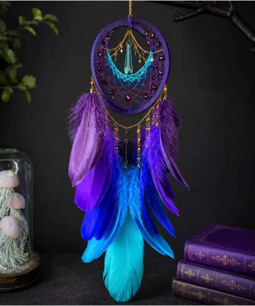 Gothic Dream Catcher  Witchy Wall Hanging with Feathers