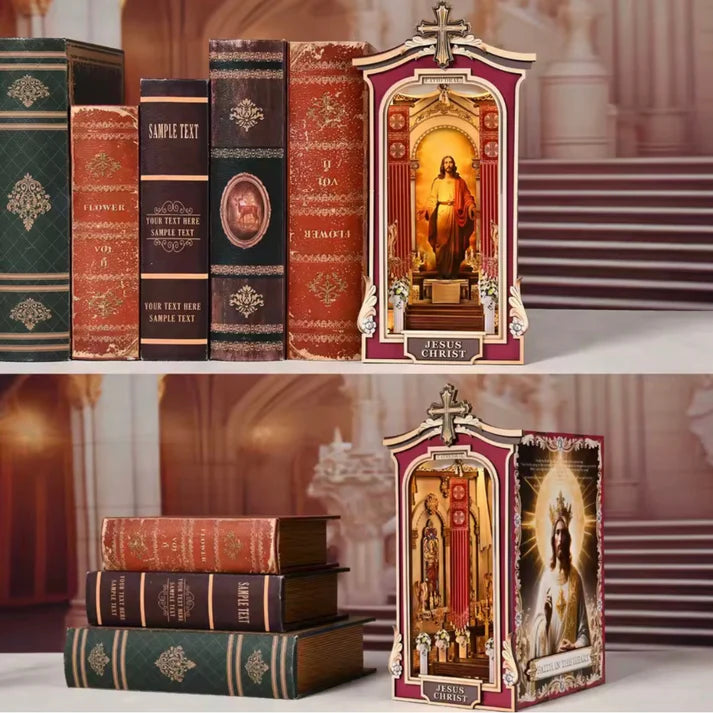 Mini Cathedral Book Nook – Wooden Puzzle with LED Bookend