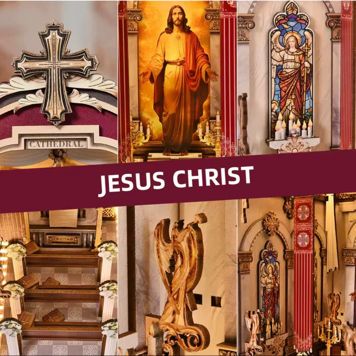 Mini Cathedral Book Nook – Wooden Puzzle with LED Bookend