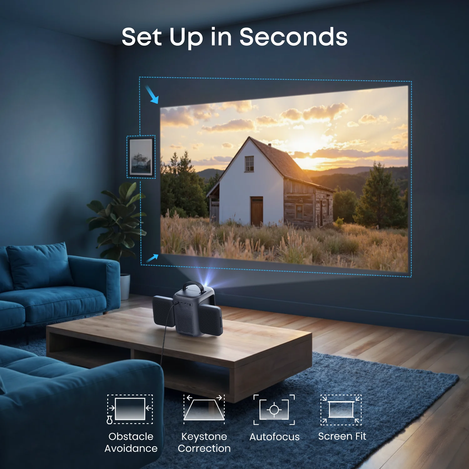 Portable Smart Projector with Rotatable Speakers