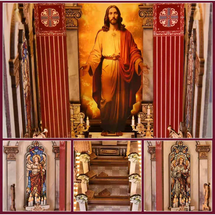 Mini Cathedral Book Nook – Wooden Puzzle with LED Bookend