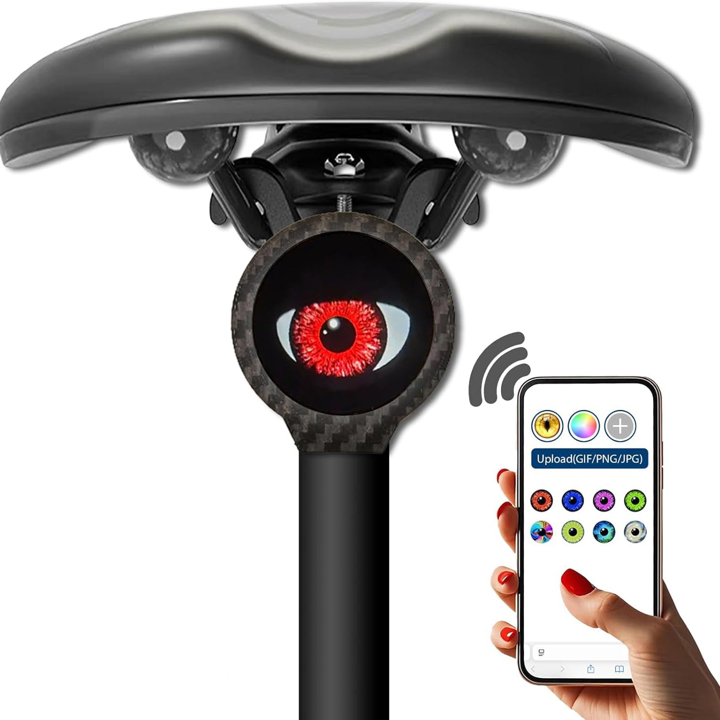 Road Bike Devil Eye HD Animation DIY Taillight – Smart Bicycle Light with Custom Display