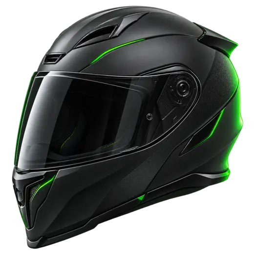Unbranded black full-face motorcycle helmet with green accents