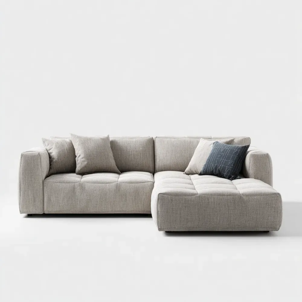 Sofá Seccional Tela Acolchada 300x150x85 cm – Beige – Diseño Contemporáneo