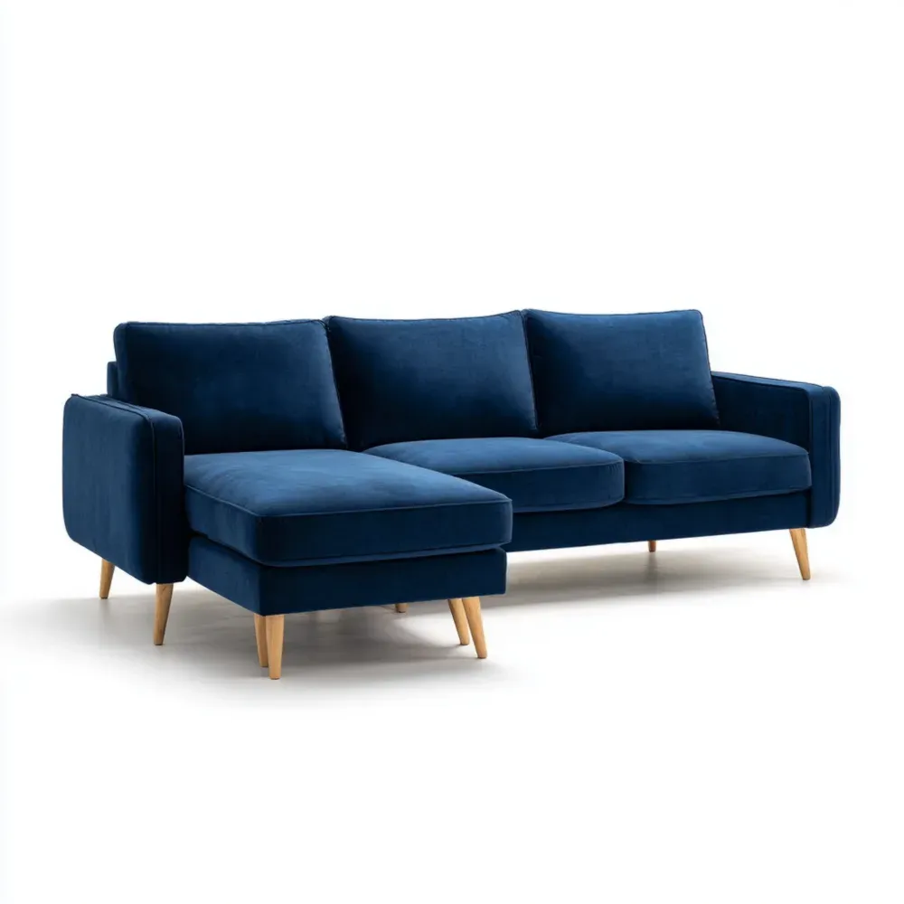 Sofá rinconera de terciopelo 220x90x85 cm Azul diseño moderno