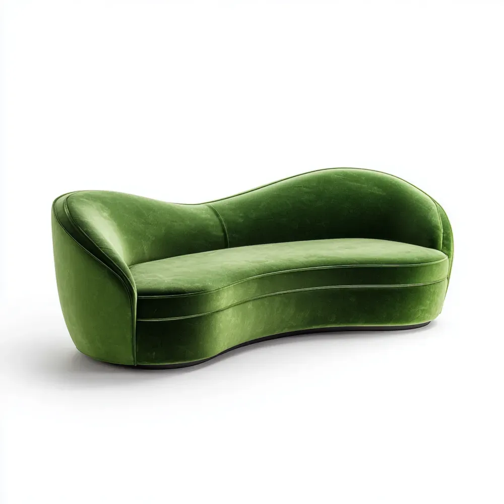 Sofá Curvo Tapizado en Terciopelo 210x90x75 cm – Verde – Diseño Moderno