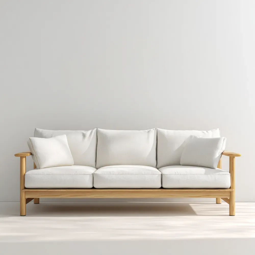 Sofá de Madera y Tela 200x85x75 cm - Blanco - Diseño Escandinavo