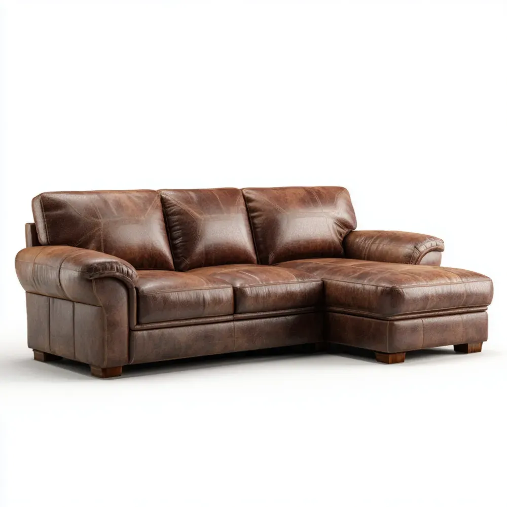 Sofá seccional de cuero 250x100x85 cm - Marrón oscuro - Diseño clásico