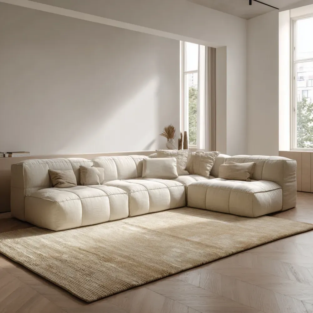 Sofá seccional modular de tela 300x150x85 cm – Crema – Diseño contemporáneo