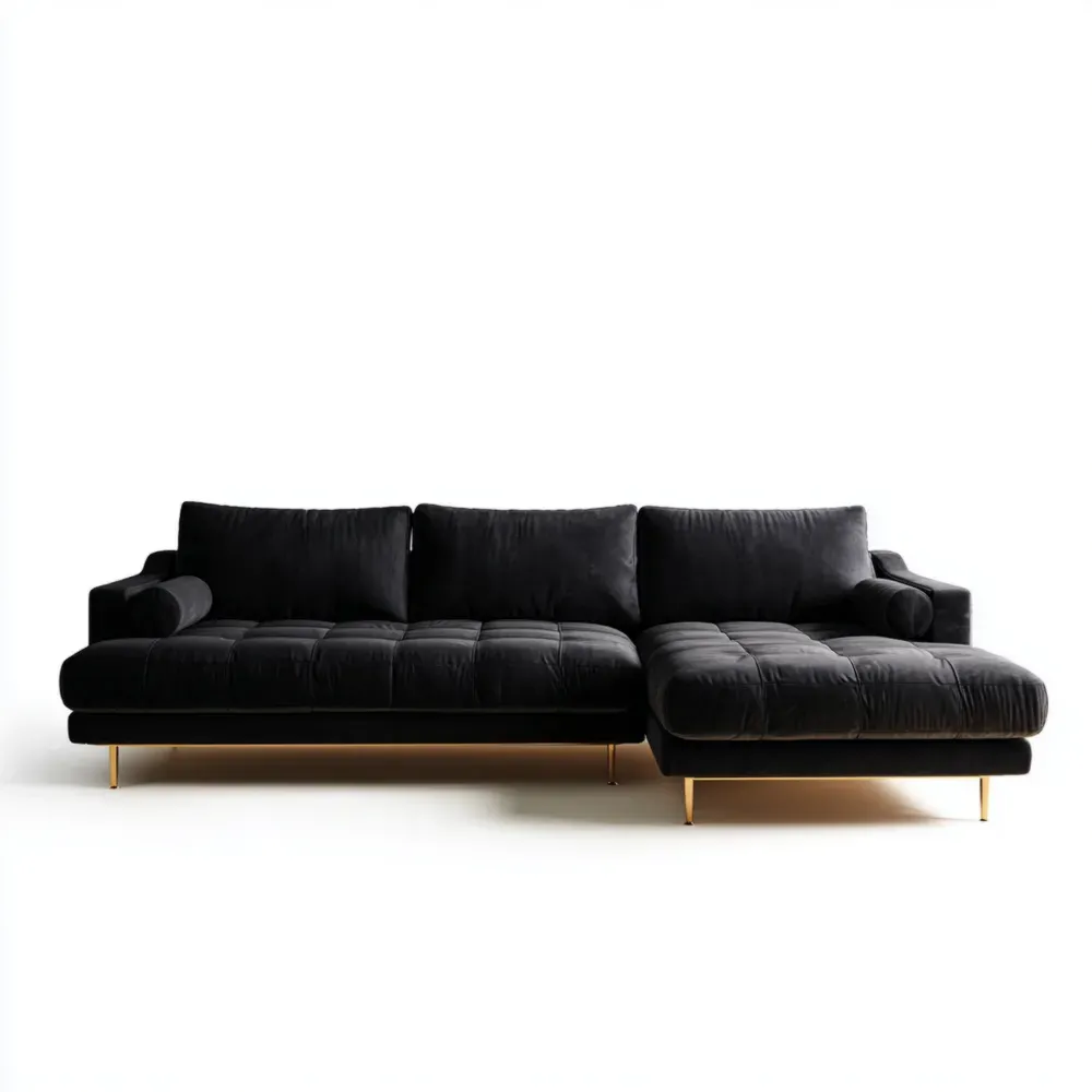 Sofá Esquinero de Terciopelo 280x160x85 cm - Negro - Diseño Moderno