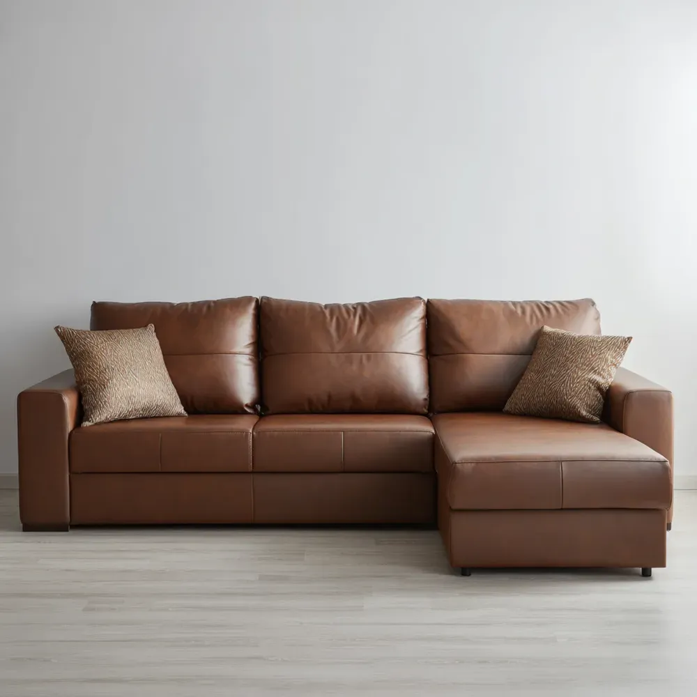 Sofá Seccional de Cuero Sintético 250x90x150 cm – Marrón – Estilo Moderno