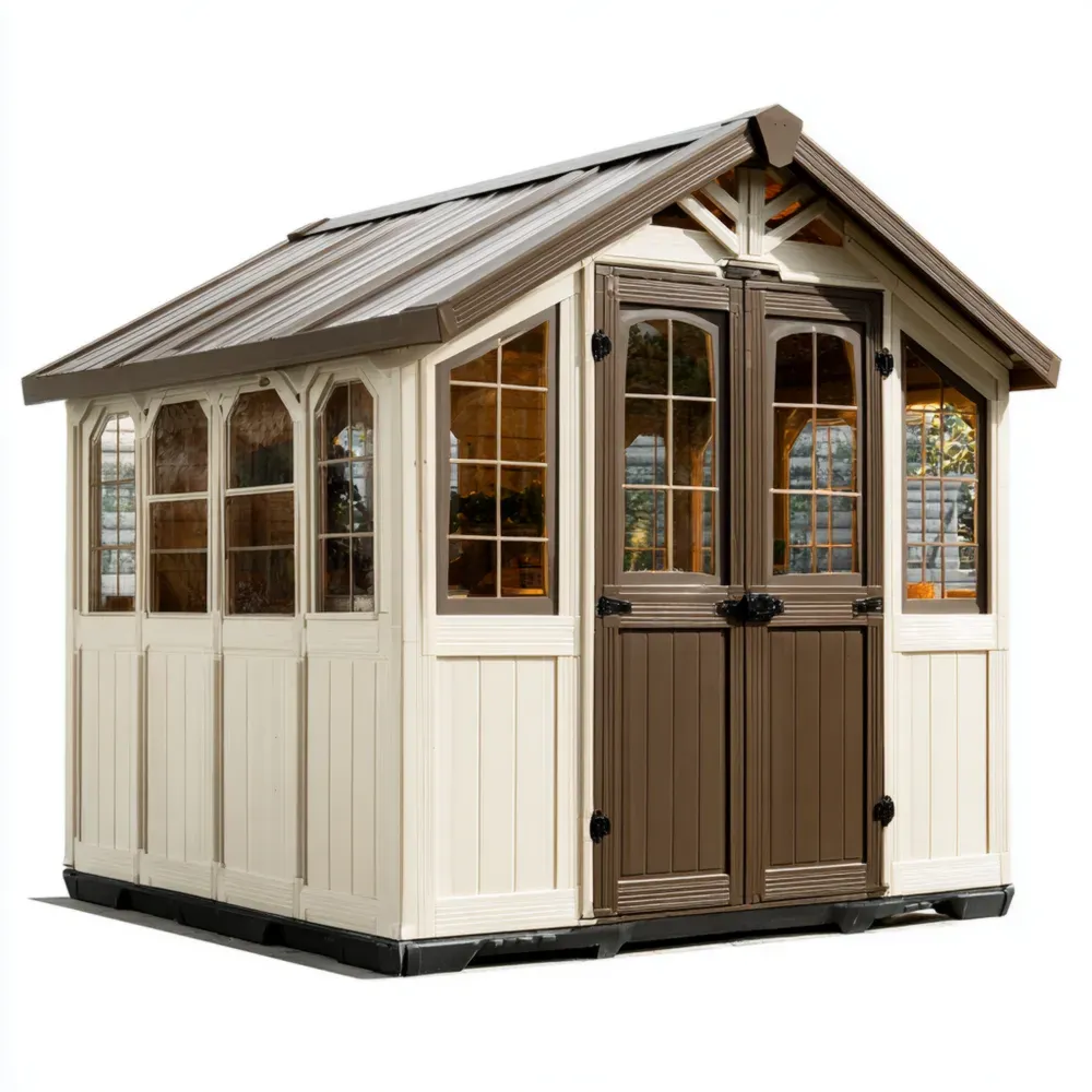 Cobertizo de jardín Resina 300x250x250 cm – Beige/Marrón – Diseño Clásico