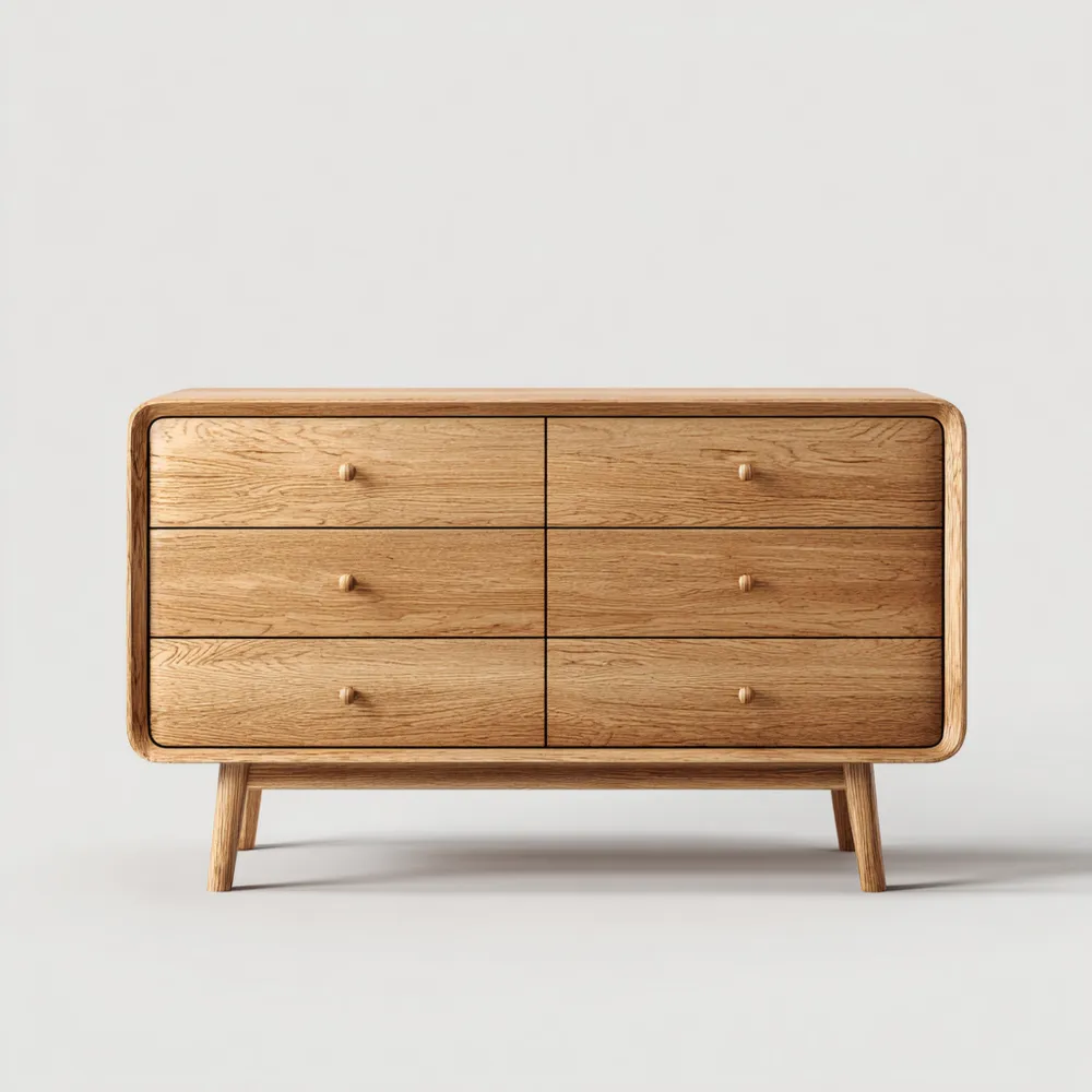 Cómoda de Madera 120x45x80 cm 6 Cajones – Roble Natural – Estilo Nórdico