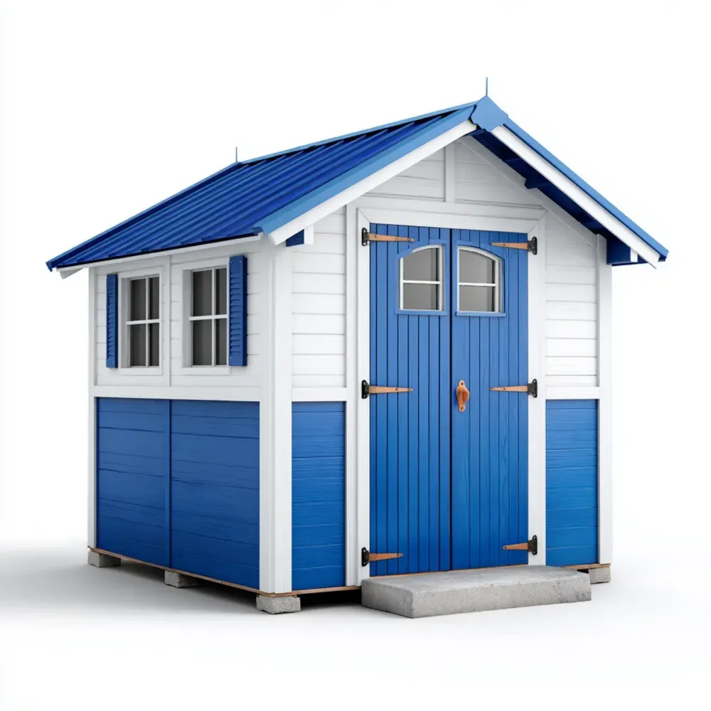 Cobertizo de Almacenamiento de Madera 180x240x210 cm - Azul/Blanco - Diseño Clásico