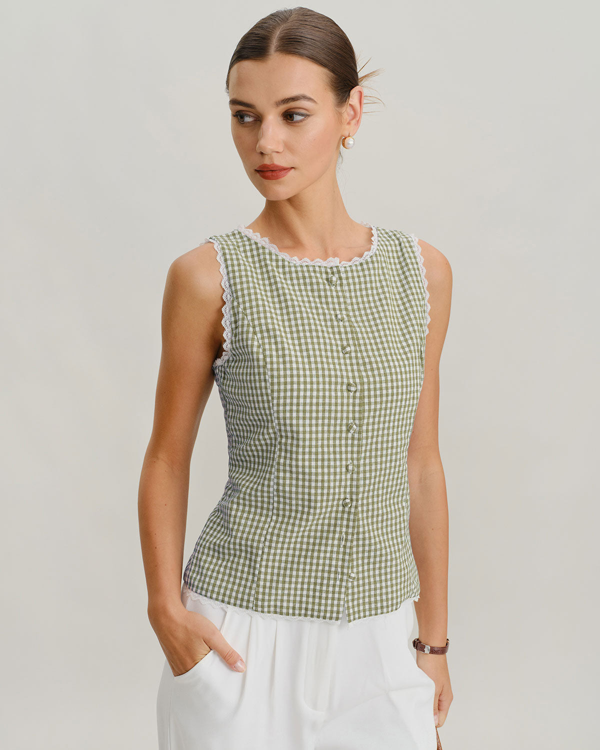 Brown Plaid Single Breasted Vest
