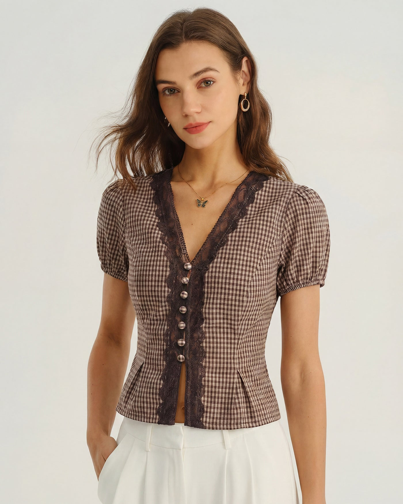 Jacquard Lace Button Blouse
