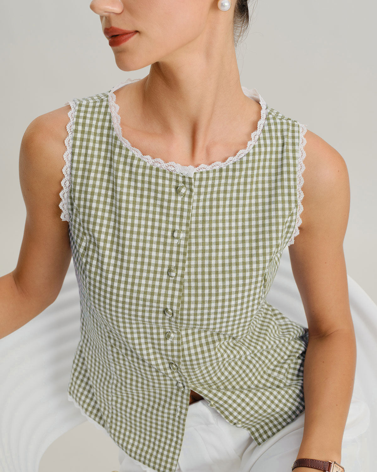 Brown Plaid Single Breasted Vest