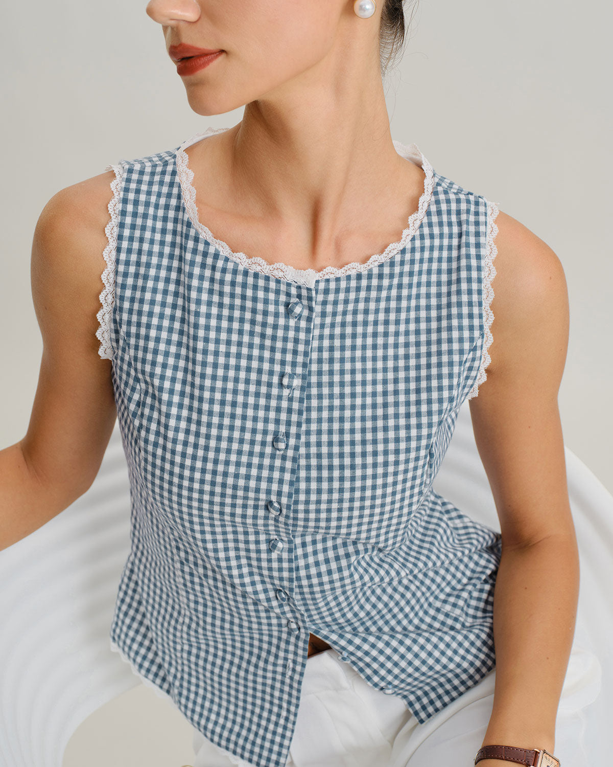 Brown Plaid Single Breasted Vest
