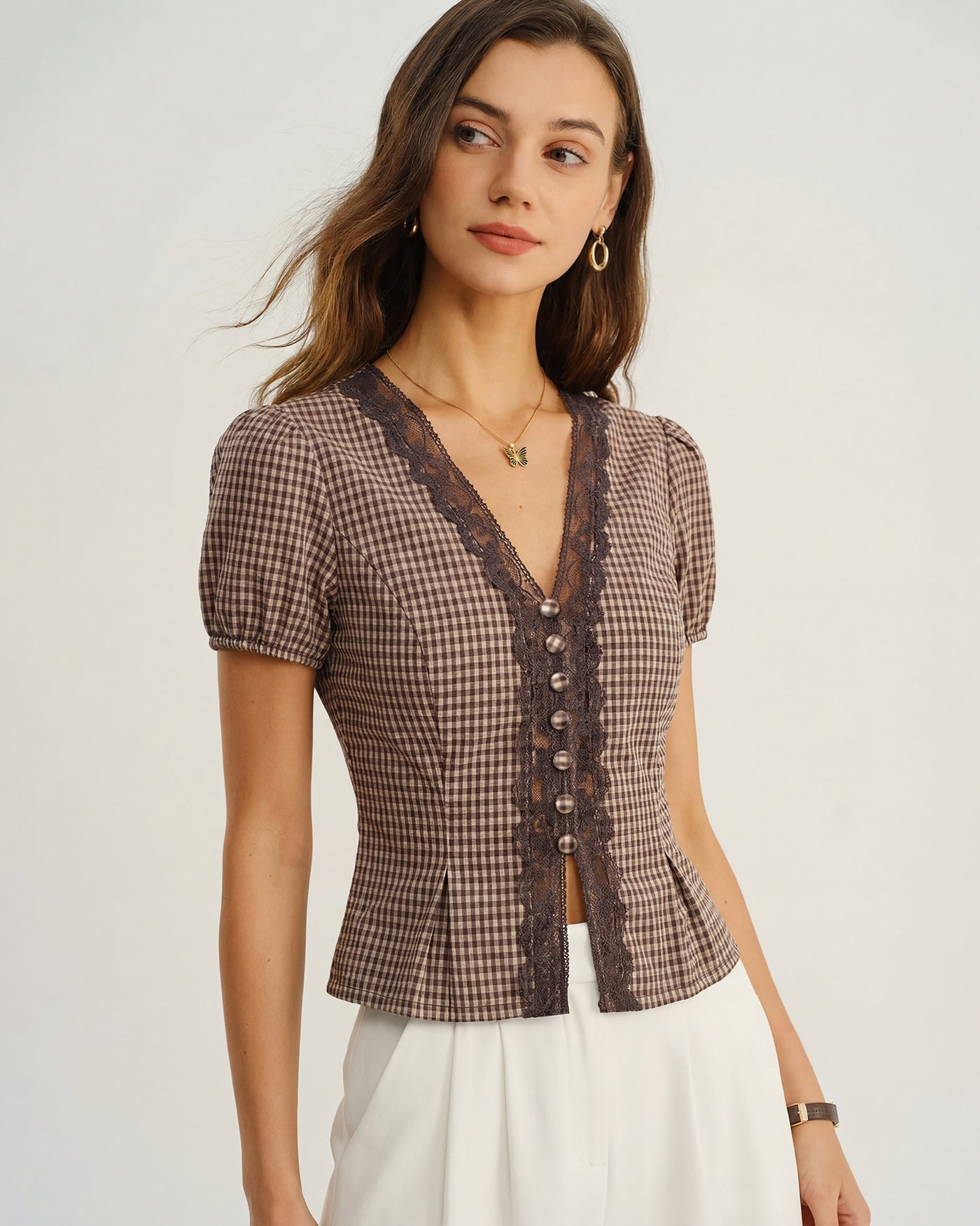 Jacquard Lace Button Blouse