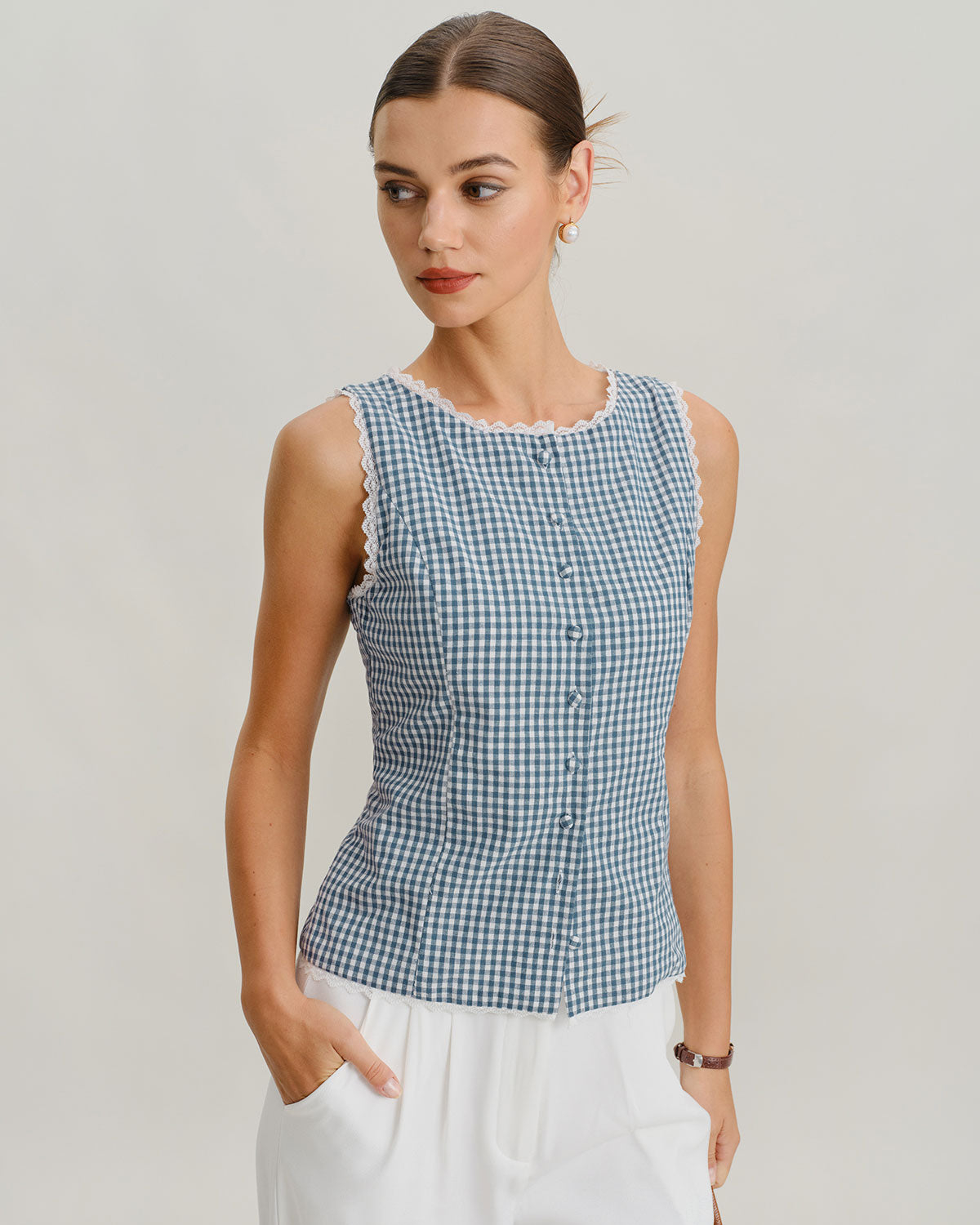 Brown Plaid Single Breasted Vest