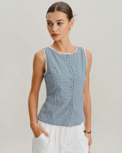 Brown Plaid Single Breasted Vest