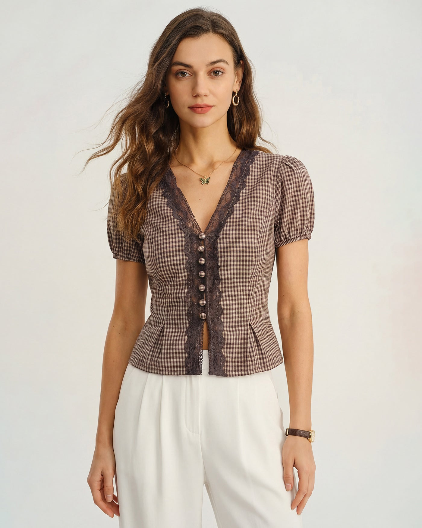 Jacquard Lace Button Blouse