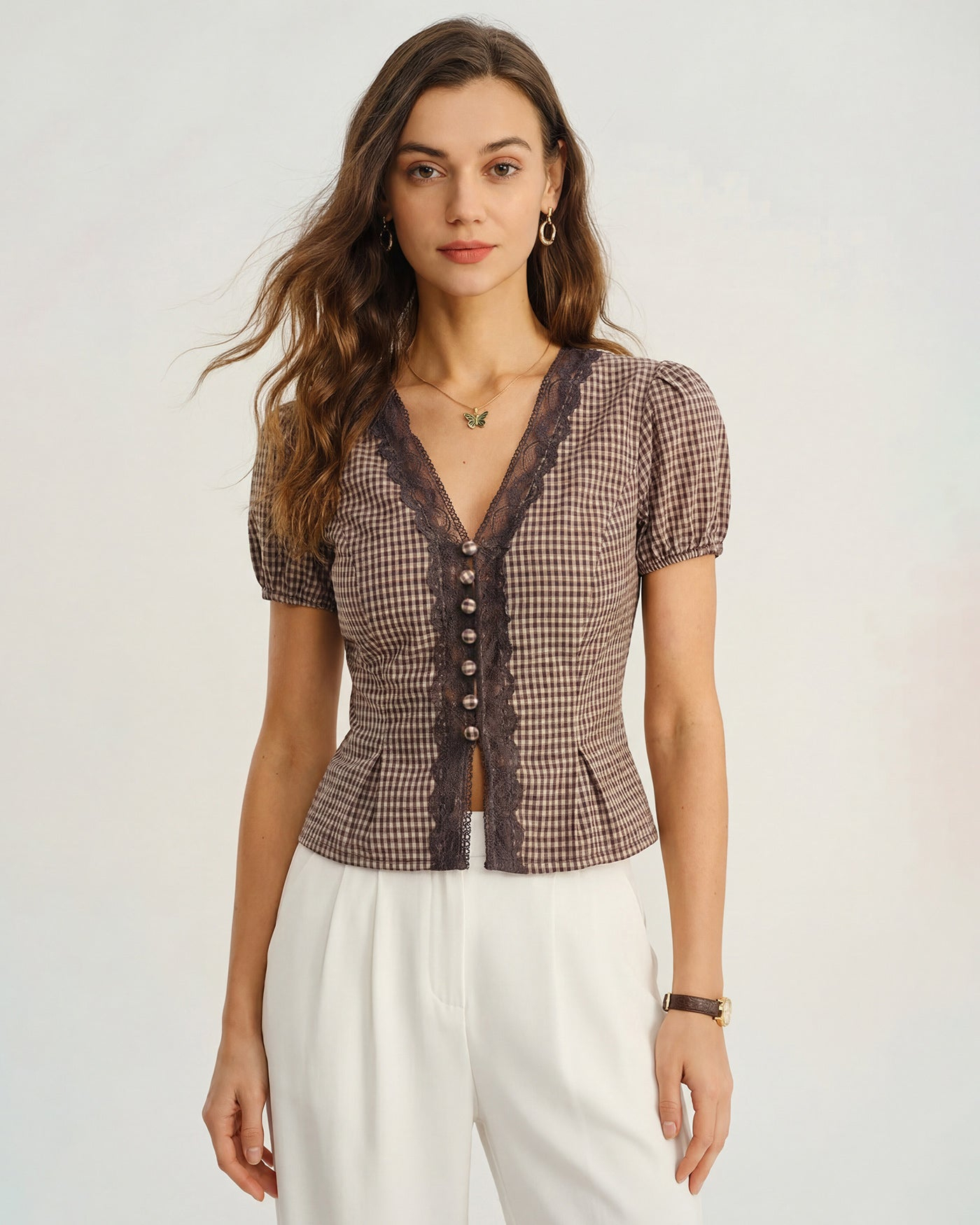 Jacquard Lace Button Blouse