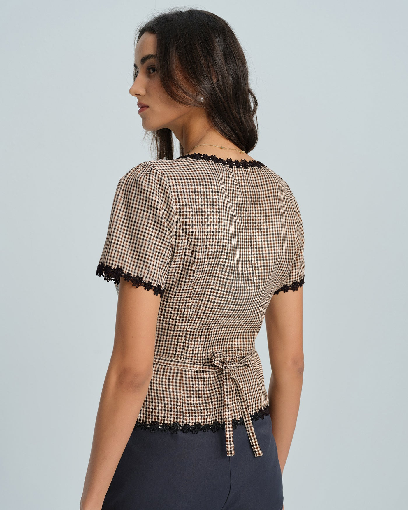 Navy Square Neck Button Blouse
