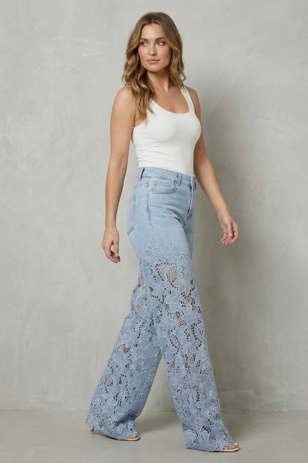 Celestia Bleu Floral Lace Palazzo Jeans