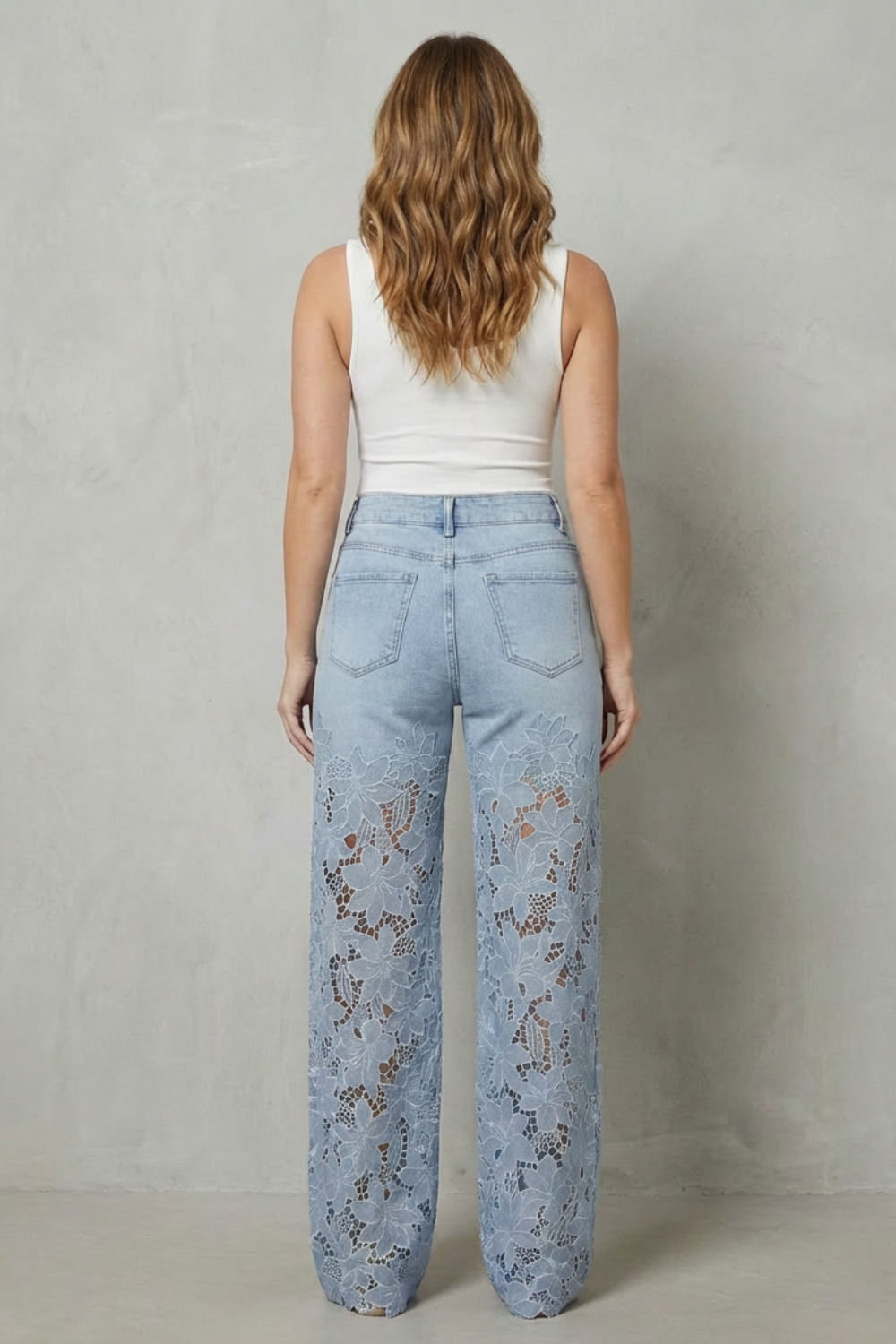 Celestia Bleu Floral Lace Palazzo Jeans